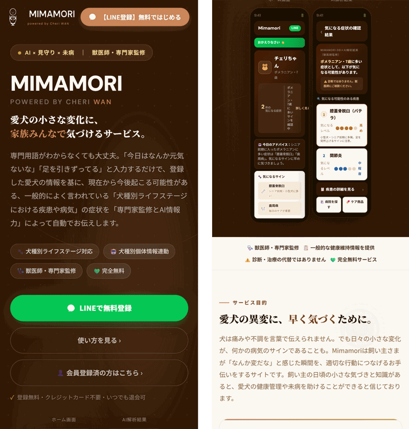 MIMAMORIサービスのトップ画面
